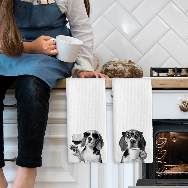 Mcehtle Funny Beagle Kitchen Towels Set of 2, Dog Kitchen Accessories, Coffee Station Wine Bar Decor, Dog Chef Gift Hand Towel, Dining Room Decorative Tea Towel Dish Towels 16x24 Inch - Image 3